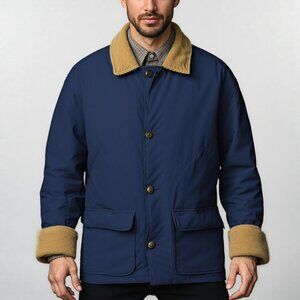 Britches XXL Navy Barn Coat Corduroy Collar Plaid Lined 90s Vintage Chore Jacket